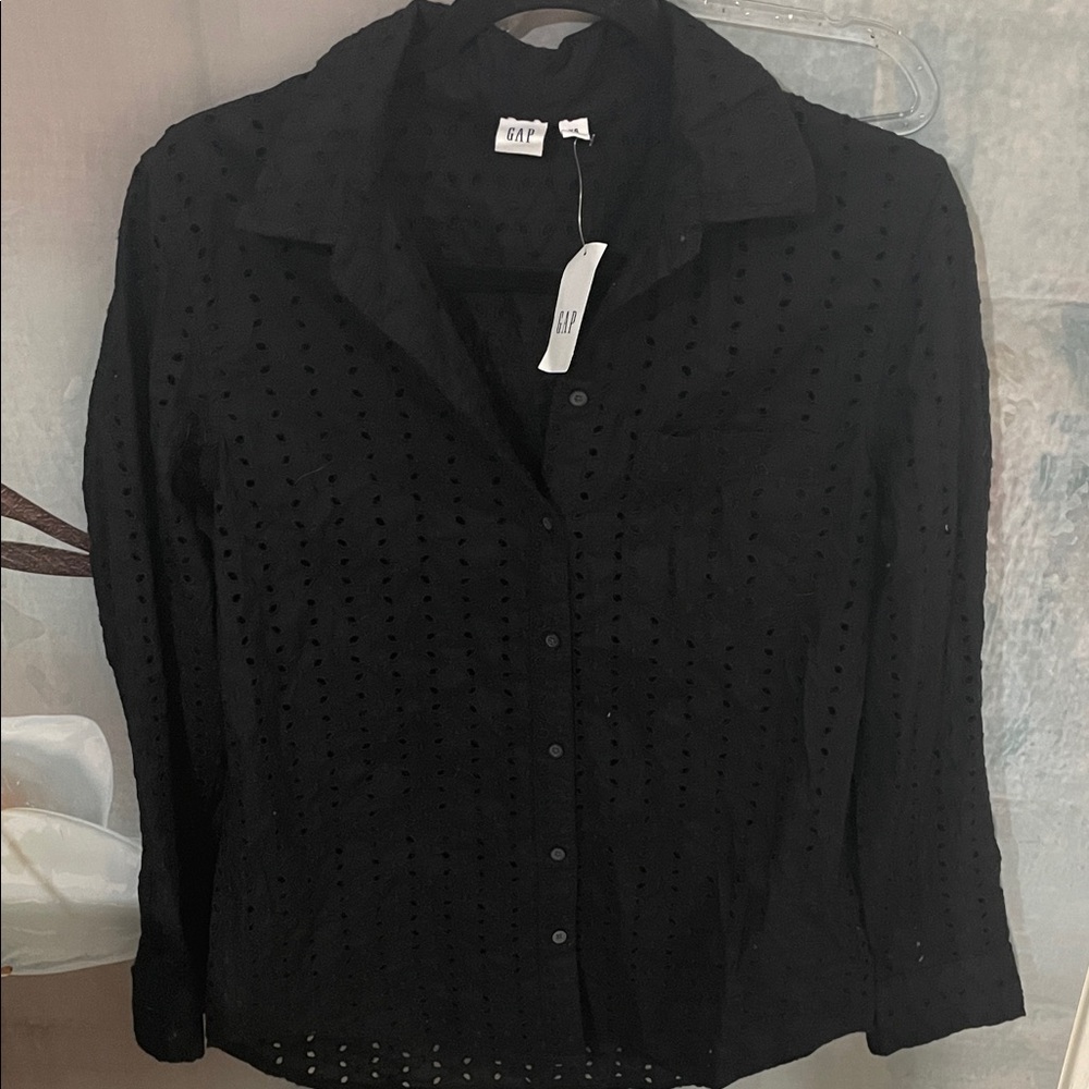 GAP Black Eyelet Collared Shirt